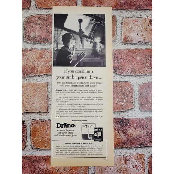 1950 Drano "If You Could Turn Sink Upside Down..." Scared Housewife Vtg Print Ad - Picture 6 of 7